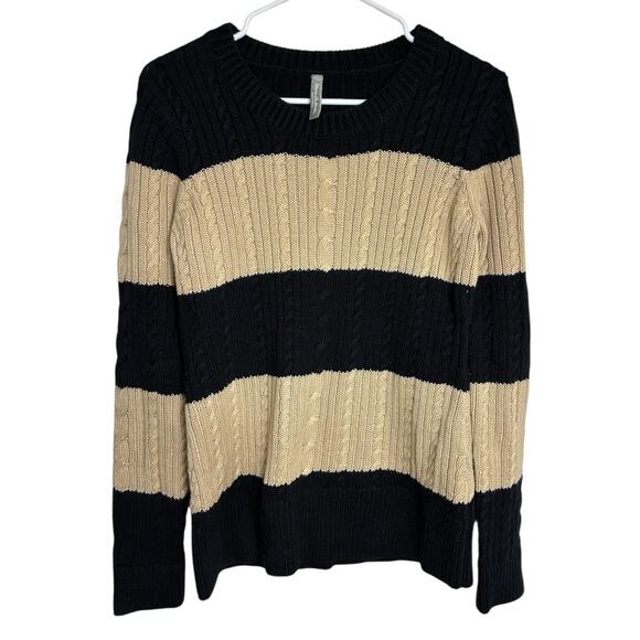 Hanna Andersson Wool-Blend Cable Knit Sweater Women's Medium Navy Beige Preppy - Picture 1 of 5